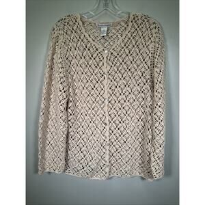 VTG Drapers & Damon’s Crochet Cardigan Women's L Beige‎ Grandma Core Boho Beachy